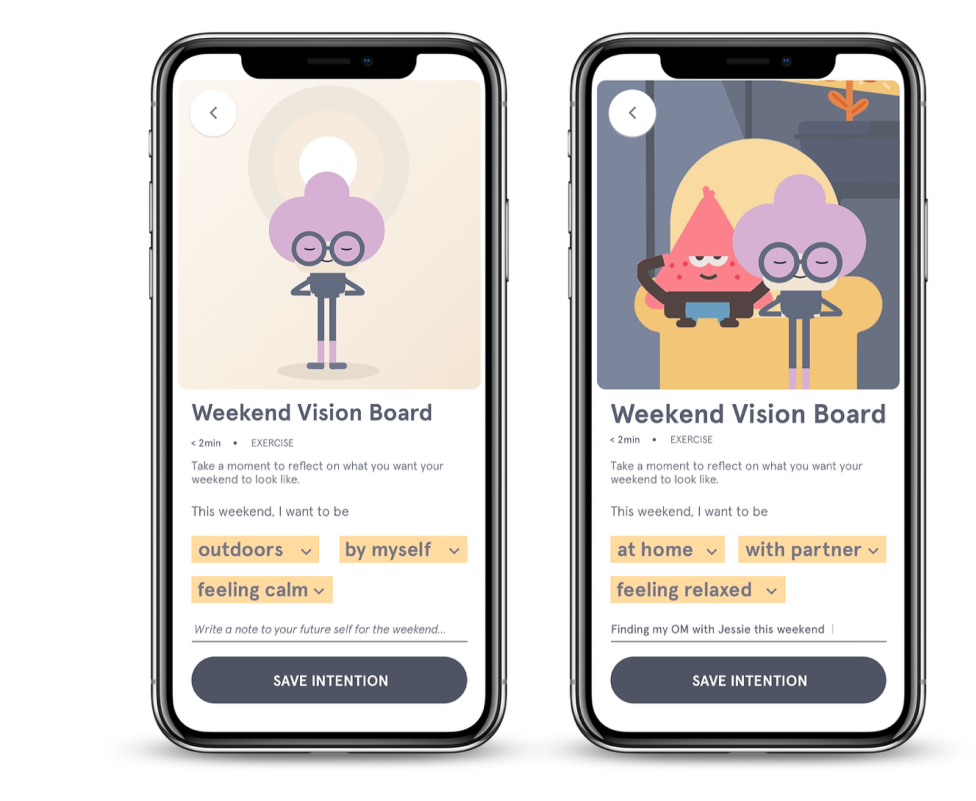 Headspace app weekend vision board UI