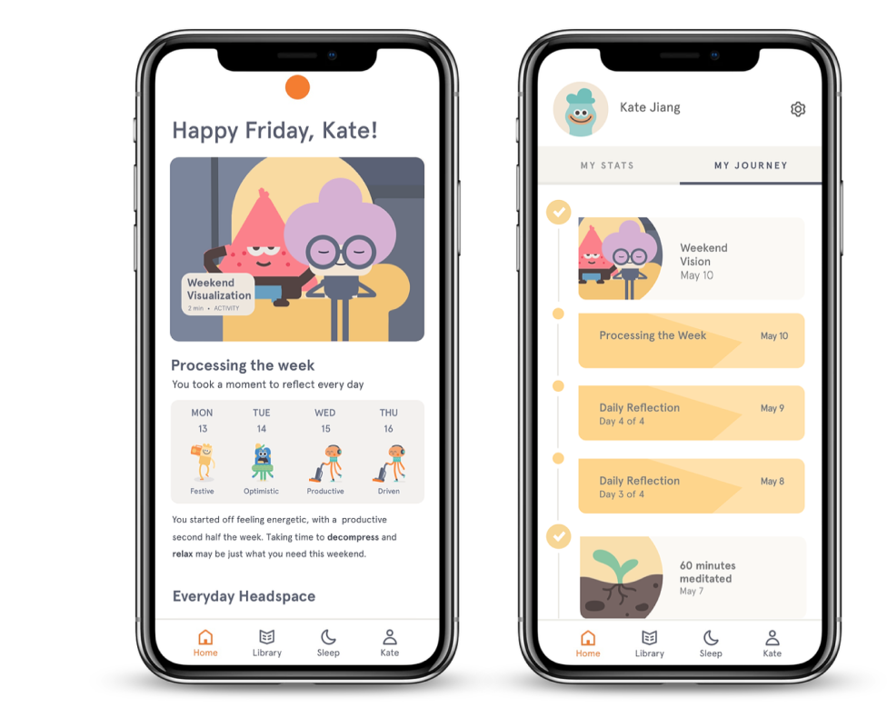 Headspace app processing the week UI