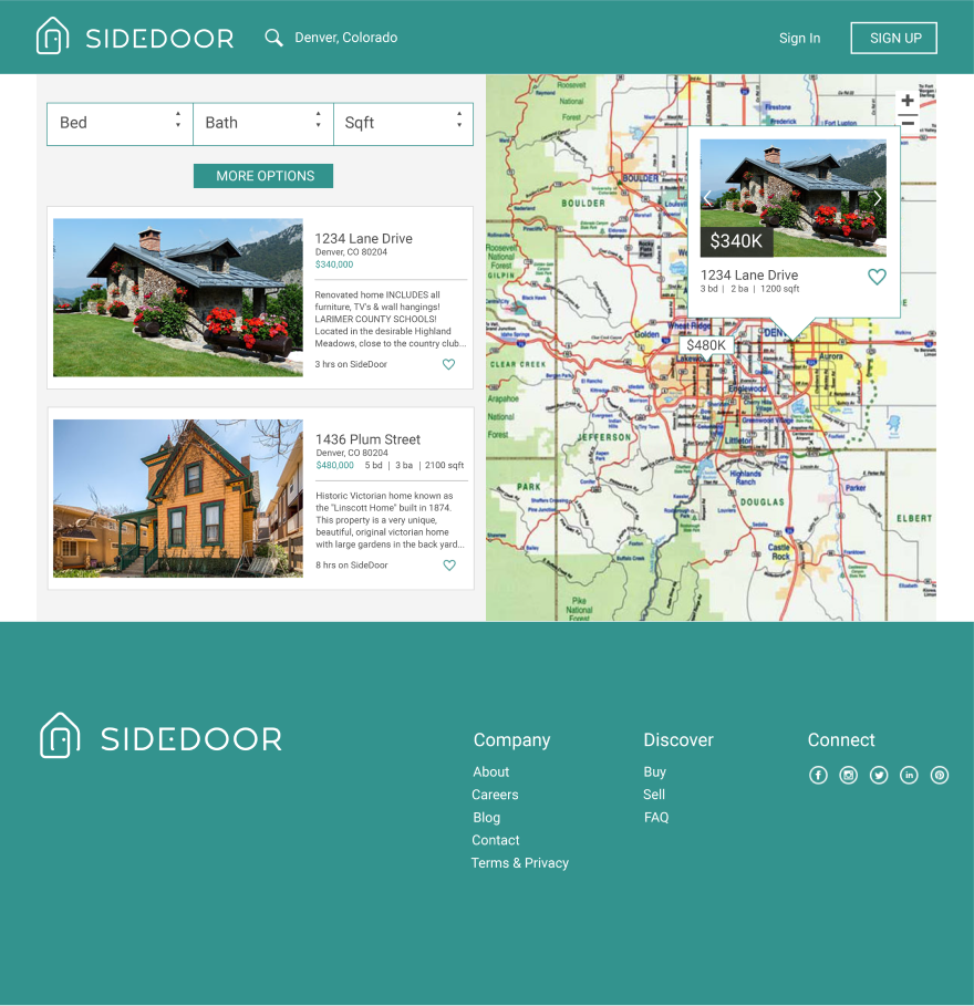 Home listing UI in Sidedoor