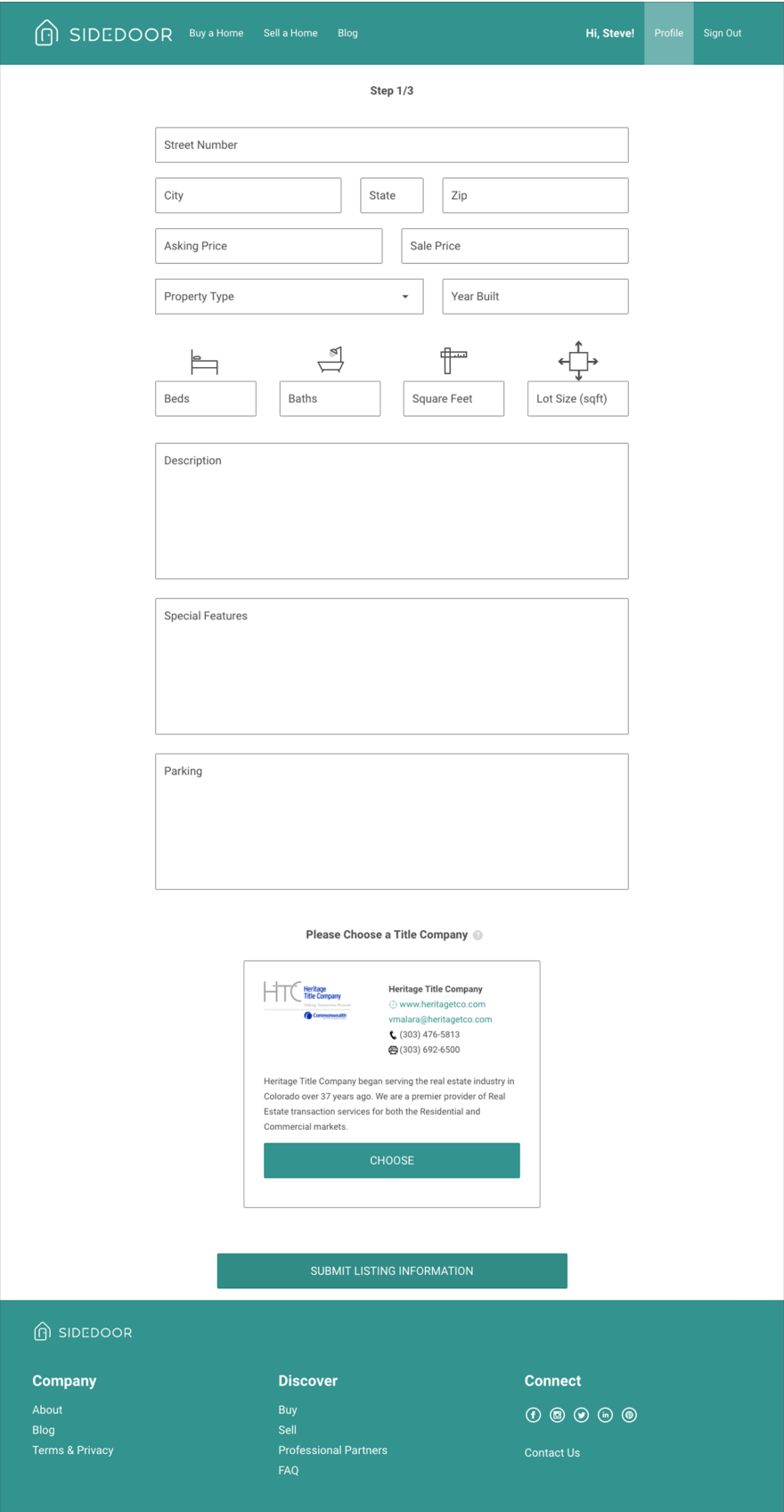 Create listing UI in Sidedoor